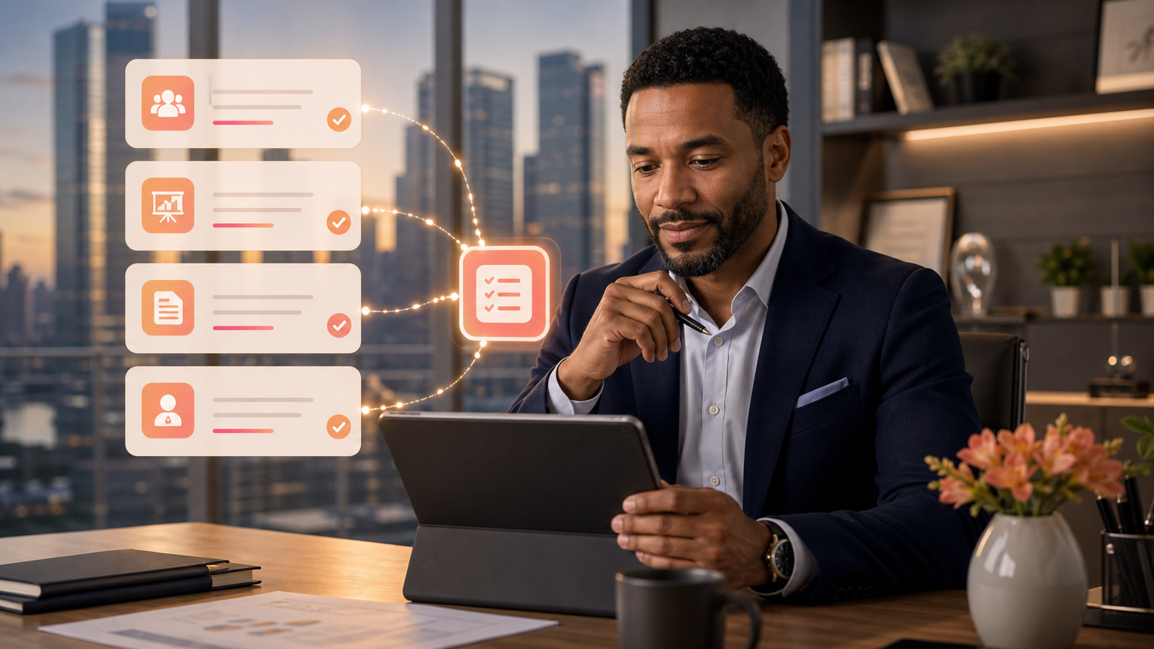 Financial advisor reviewing client follow-up and meeting prep with a Bloomie AI employee